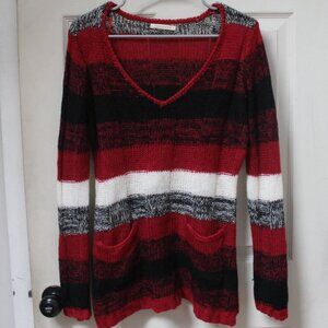 Striped wool sweater w/ front pockets